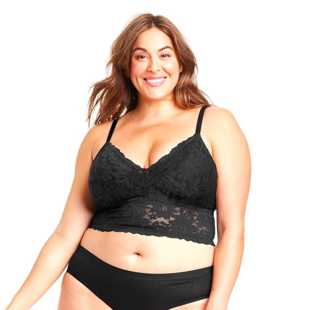 NWT Auden Womens Size XXL Black Lace Longline Wireless Bralette